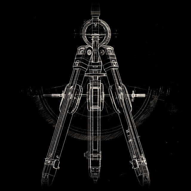 Blueprint emblem of a drafting compass