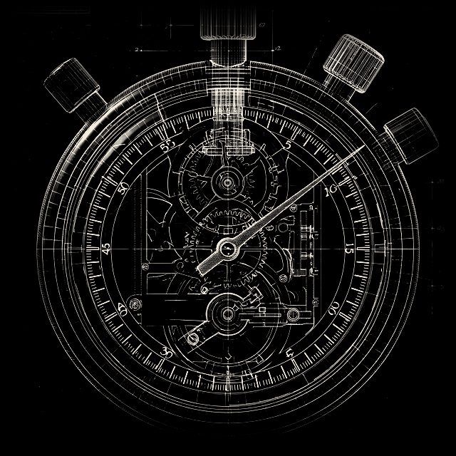 Blueprint emblem of a stopwatch